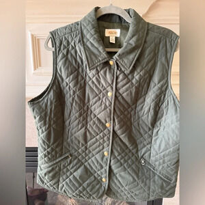 Talbots Quilted Olive Green Vest- Size Large